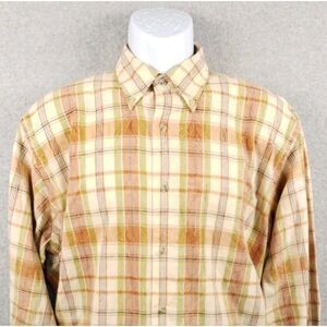 Viyella Long Sleeve Button‎ Down Shirt Medium Orange Plaid
